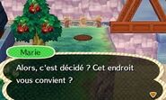 Marie demandant au joueur si cet endroit lui convient pour la construction du centre Resetti