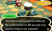 Celeste talking about the silver rod on display in New Leaf