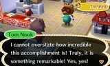 Tom Nook congratulates the player again for paying off all outstanding loans