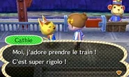 Cathie rencontrant le joueur à la gare dans New Leaf