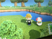 Dom fishing next to a player.