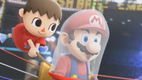 Villager grabbing Mario with his net in the announcement trailer.