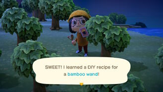 A player learning the bamboo wand recipe.