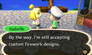 NL-IsabelleCustomFireworksYes.png (735 KB) Isabelle telling the player about accepting custom firework designs