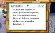 Le tableau d'affichage indiquant le jour des cadeaux