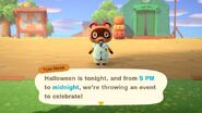 Tom Nook making an announcement about Halloween