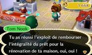 Tom Nook félicitant le joueur dans New Leaf