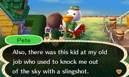 Pete in New Leaf, referencing his Wild World past.