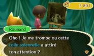 Rounard remarquant que le joueur regarde la toile solennelle dans New Leaf