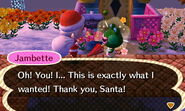 Santa giving out the correct gift to a villager.