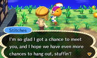 Stitches telling the player about moving out.