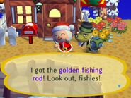 A player after receiving the golden fishing rod in City Folk