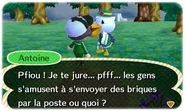 Antoine racontant ses malheurs au joueur