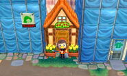 A player standing in front of the gardening store, between two construction sites.