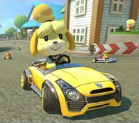 Isabelle in Mario Kart 8.