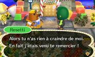 Resetti remerciant le joueur d'avoir construit le centre