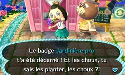 Une joueuse ayant reçu le badge "Jardinière pro"