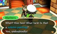 Blathers approving of a genuine solemn painting