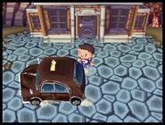 La voiture d'Amiral (lorsque le joueur démarre une partie) sur la place du village dans Animal Crossing: Wild World