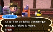 Fabien complimentant le café que le joueur lui a servi