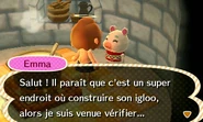 Emma parlant au joueur au campement dans New Leaf