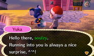 Yuka talking to the player in New Leaf.