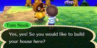 Tom Nook asking the player where they would want to put their house at.