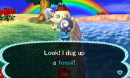 A fossil being dug up in New Leaf.