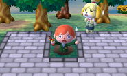 Player falls into a pitfall and Isabelle is distressed.