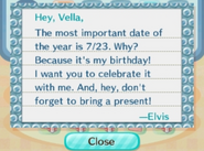 A letter from Elvis, telling the player about his birthday.