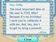 A letter from Elvis, telling the player about his birthday