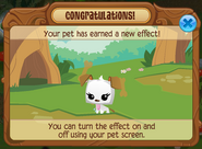 The pop-up that is shown when 'Pet Effects' have been obtained.