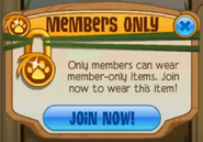 The pop-up that appeared when trying to equip a members-only clothing item without a membership during 2011.