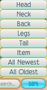 An example of the old clothing sort options