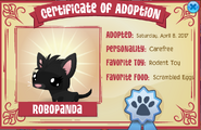 Certificate of adoption for ferret