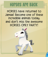 The Jamaa Journal announcement when horses returned