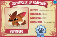 A Pet Coyote Adoption Certificate.