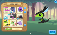 The Pet Joey's name can be seen in the Choose a Pet menu