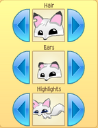 Some of the hair, ear, and highlight options for the Pet Fox