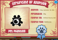 Pet Phantom Certificate of Adoption
