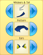 Some of the available Whiskers & Tail, Pattern, and Ear options for the Pet Kitty