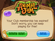 The popup message when the player's membership expires