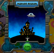 Gameplay of Phantom Invasion (Fire a laser at a Phantom UFO to save the city below it)