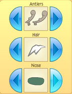 Some of the antler, hair, and nose options available for the pet reindeer