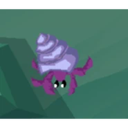 A purple hermit crab with a light purple shell