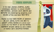 The announcement of the panda adoption success in Jamaa Journal Volume 136.