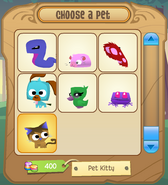 The new menu for choosing any available pet.