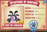 Rare Pet Phantom Certificate of Adoption