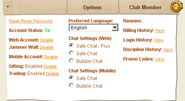 This is an example of the options panel for a player account that has a limited-time membership.