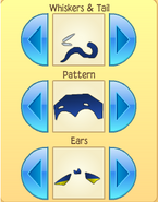 Some of the available Whiskers & Tail, Pattern, and Ear options for the Pet Kitty